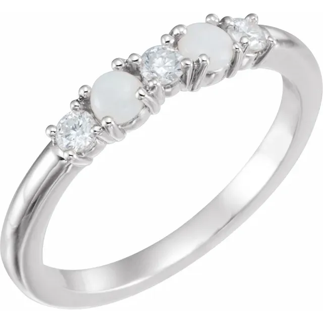 14K White Opal & 1/5 CTW Diamond Stackable Ring