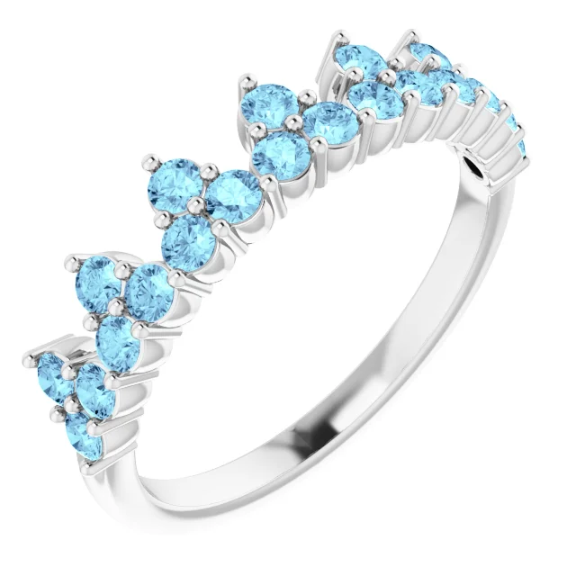 14K White Aquamarine Crown Ring-