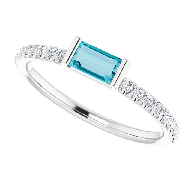 14K White London Blue Topaz & 1/6 CTW Diamond Stackable Ring