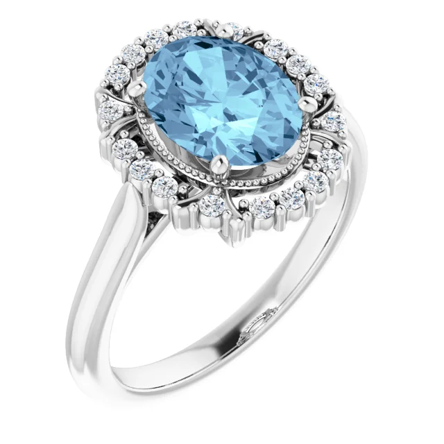 14K White Aquamarine & 1/6 CTW Diamond Ring-