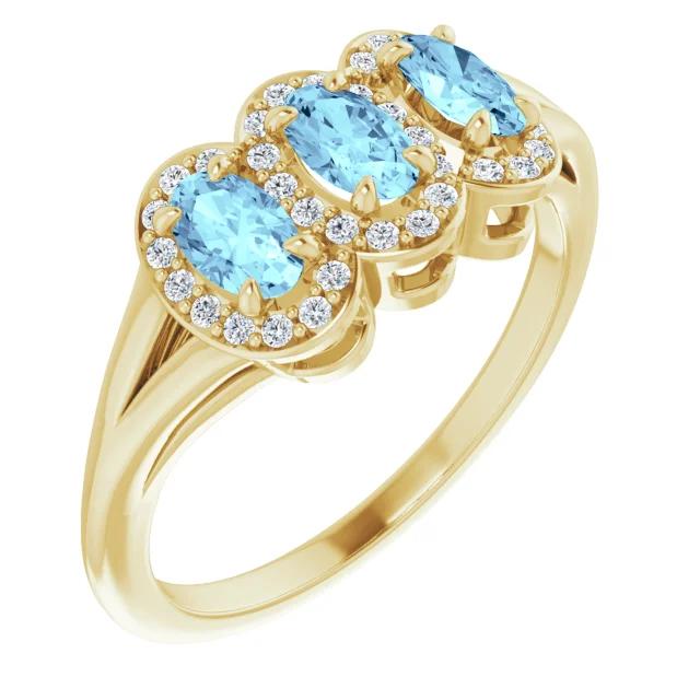 14K Yellow Aquamarine & 1/6 CTW Diamond Ring-