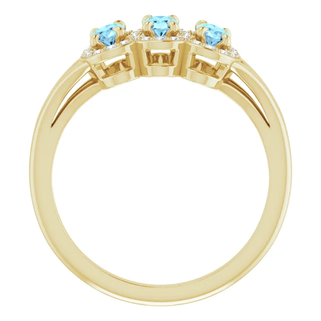 14K Yellow Aquamarine & 1/6 CTW Diamond Ring-