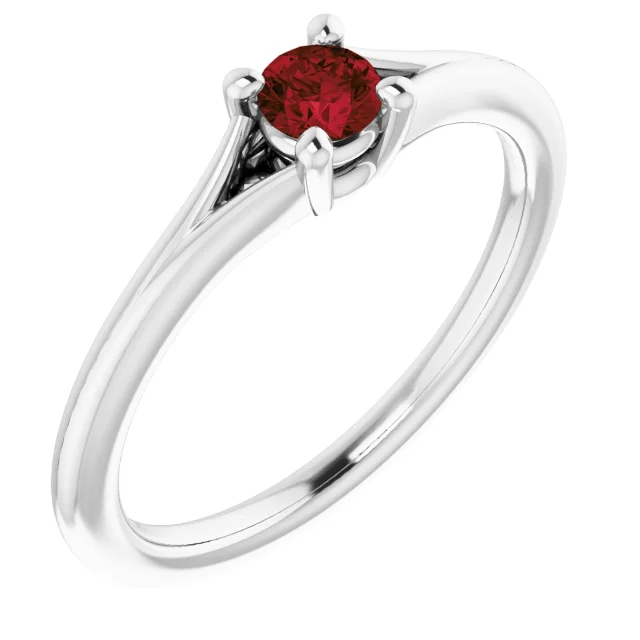 14K White Mozambique Garnet Youth Solitaire Ring-