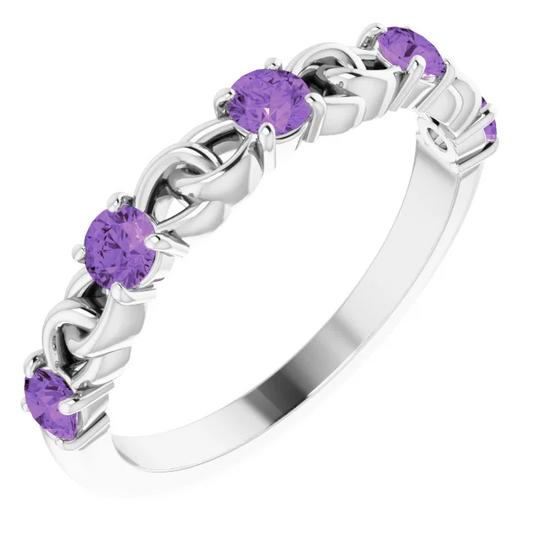 14K White Amethyst Stackable Link Ring