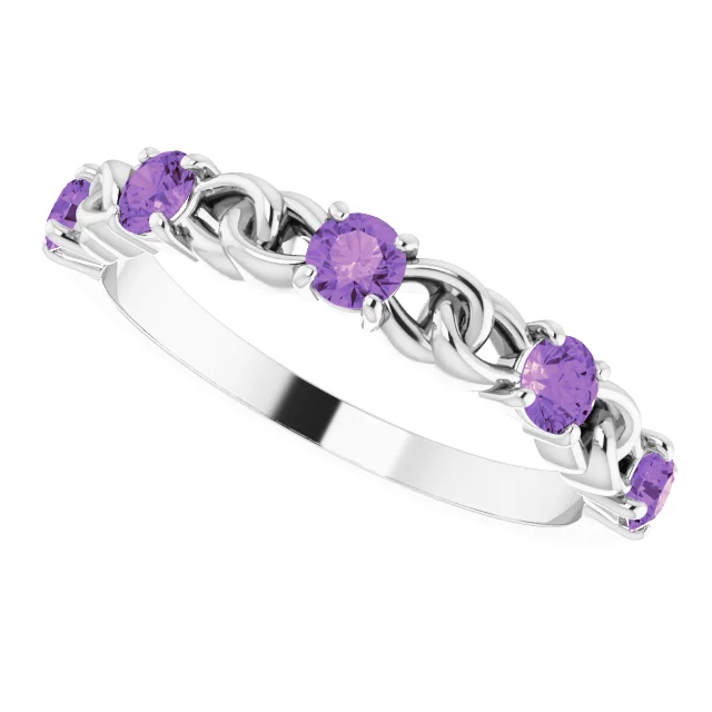 14K White Amethyst Stackable Link Ring