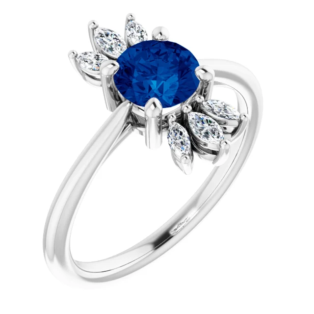 14K White Blue Sapphire & 1/4 CTW Diamond Ring-