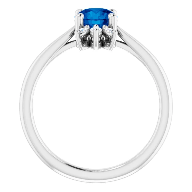 14K White Blue Sapphire & 1/4 CTW Diamond Ring-
