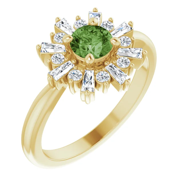 14K Yellow 5 mm Round Green Tourmaline & 3/8 CTW Diamond Ring-