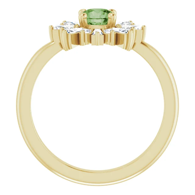 14K Yellow 5 mm Round Green Tourmaline & 3/8 CTW Diamond Ring-