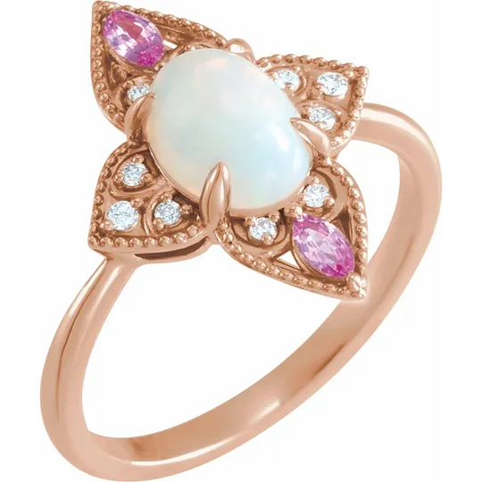 14K Rose Ethiopian Opal, Pink Sapphire & .5 CTW Diamond Vintage-Inspired Ring
