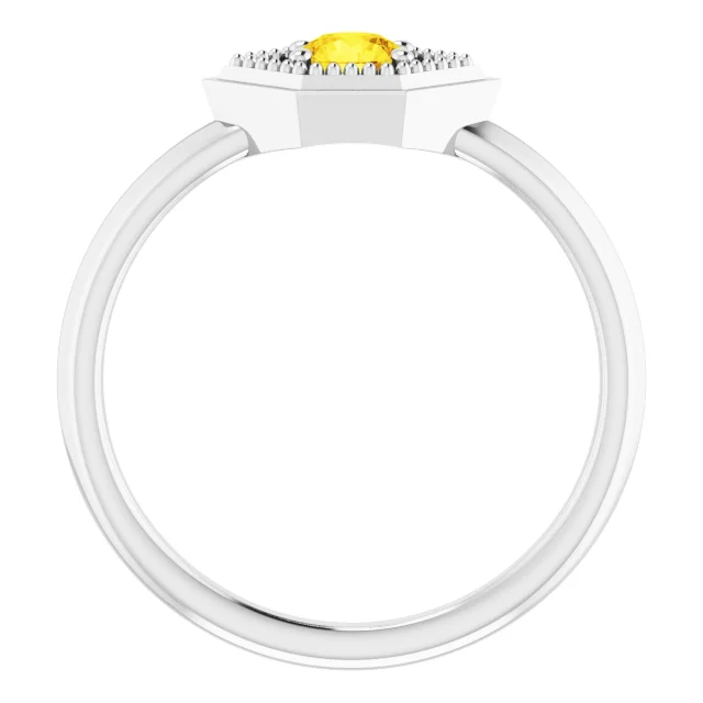 14K White Sapphire Geometric Ring