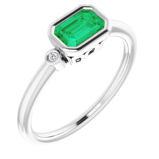 Lab-Grown Emerald & .02 CTW Natural Diamond Ring