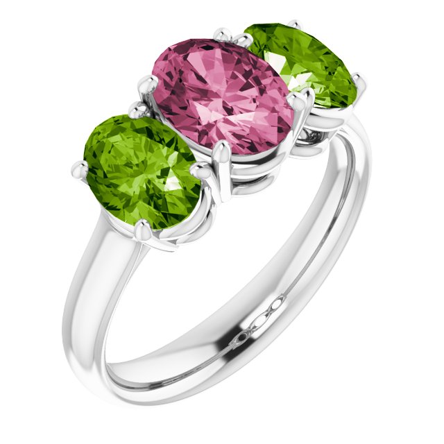 Imitation Pink Tourmaline & Imitation Peridot Ring-