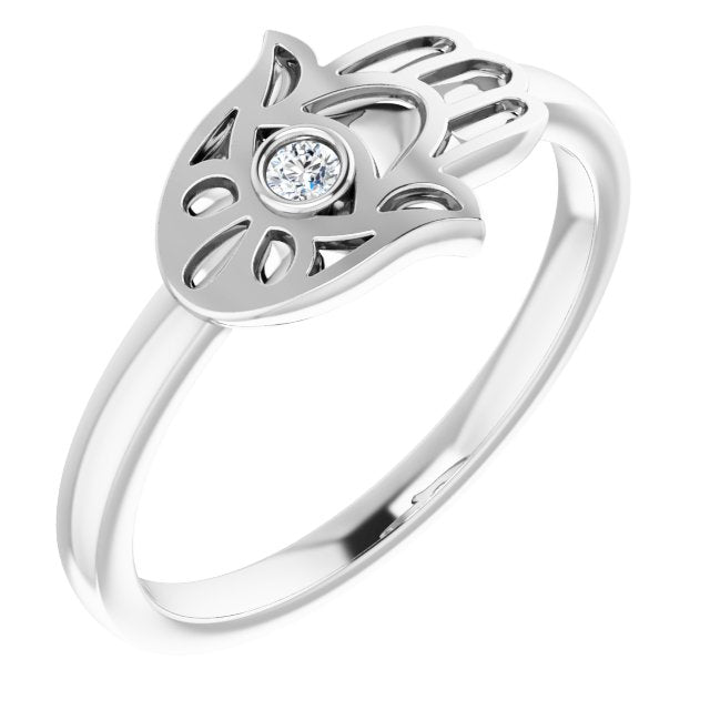 .03 CTW Diamond Hamsa Ring-14kt White Gold-