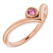 Natural Pink Tourmaline Bezel-Set V Ring