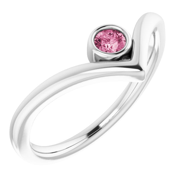 Natural Pink Tourmaline Bezel-Set V Ring-14kt White Gold-6.00-