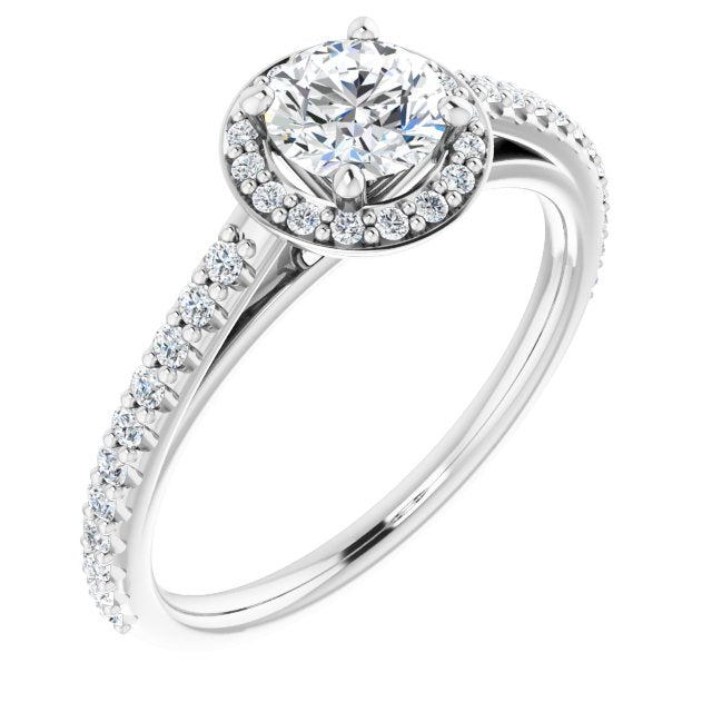 14K White 3/4 CTW Diamond Halo-Style Engagement Ring