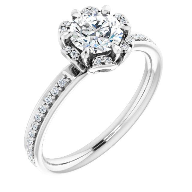 10K White 5.8 mm Round Cubic Zirconia & 1/8 CTW Diamond Engagement Ring