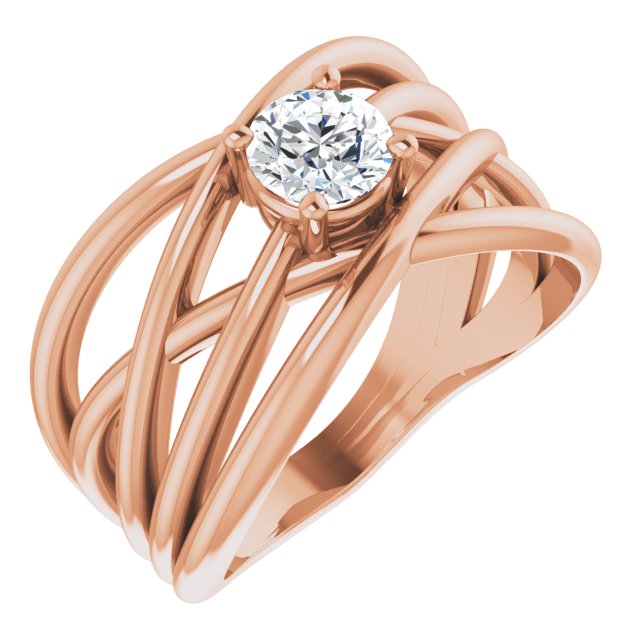 3/8 CT Diamond Solitaire Criss-Cross Ring - Primary Stone 4.8 mm-14kt Rose Gold-6.00-