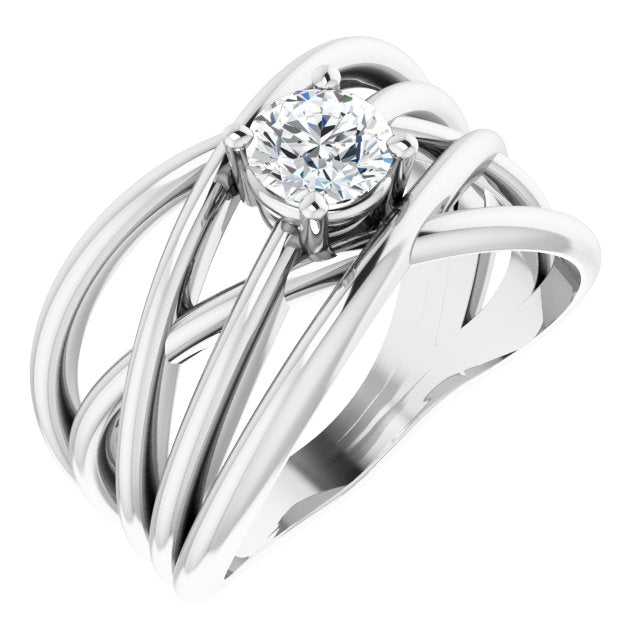3/8 CT Diamond Solitaire Criss-Cross Ring - Primary Stone 4.8 mm-14kt White Gold-6.00-