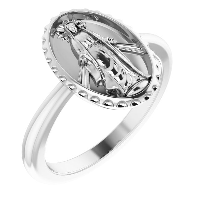 Miraculous Medal Ring-14kt White Gold-6.00-