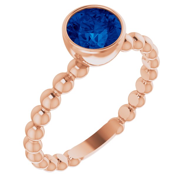 Natural Blue Sapphire Family Beaded Stackable Ring-14kt Rose Gold-6.00-