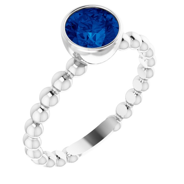 Natural Blue Sapphire Family Beaded Stackable Ring-14kt White Gold-6.00-