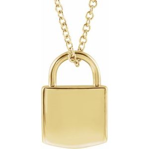 14K Yellow 12.2x8 mm Engravable Lock 16-18" Necklace