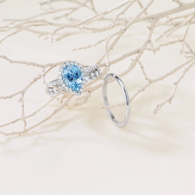 14K White Aquamarine & 3/8 CTW Diamond Engagement Ring-