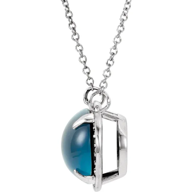 14K White London Blue Topaz & .8 CTW Diamond  Halo-Style 16 1/2" Necklace