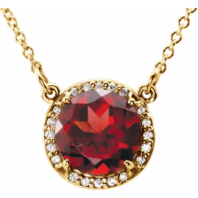 14K Yellow 8 mm Round Mozambique Garnet & .05 CTW Diamond 16" Necklace-