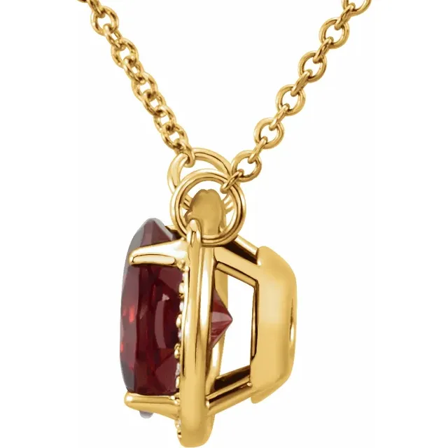 14K Yellow 8 mm Round Mozambique Garnet & .05 CTW Diamond 16" Necklace-