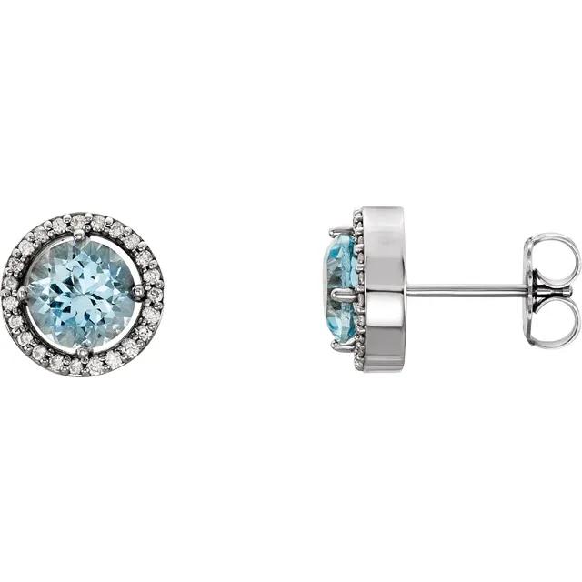14K White Aquamarine & 1/6 CTW Diamond Earrings-