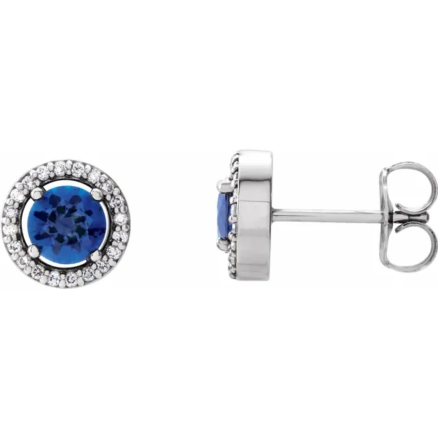 14K White Aquamarine & 1/6 CTW Diamond Earrings-