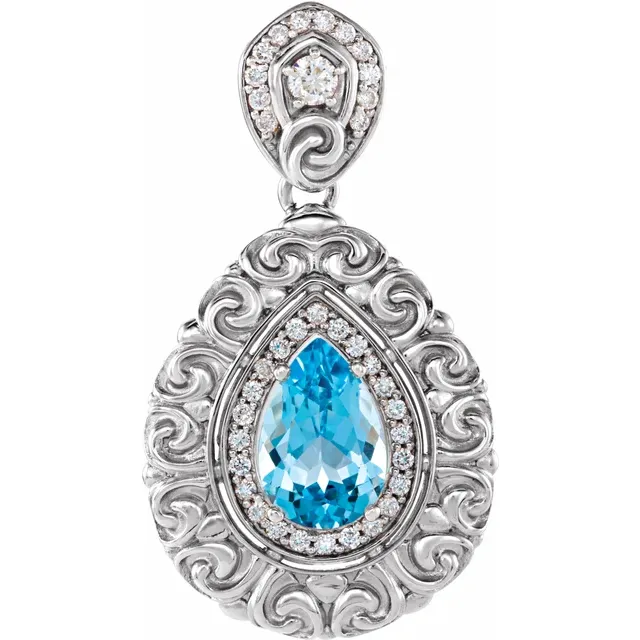Platinum Swiss Blue Topaz & 1/2 CTW Diamond Pendant-