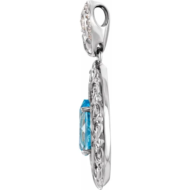Platinum Swiss Blue Topaz & 1/2 CTW Diamond Pendant-