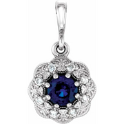14K White Blue Sapphire & .6CTW Diamond Pendant