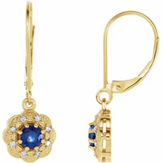 14K Yellow Blue Sapphire & 1/1 CTW Diamond Halo-Style Earrings