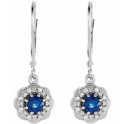 14K Yellow Blue Sapphire & 1/1 CTW Diamond Halo-Style Earrings