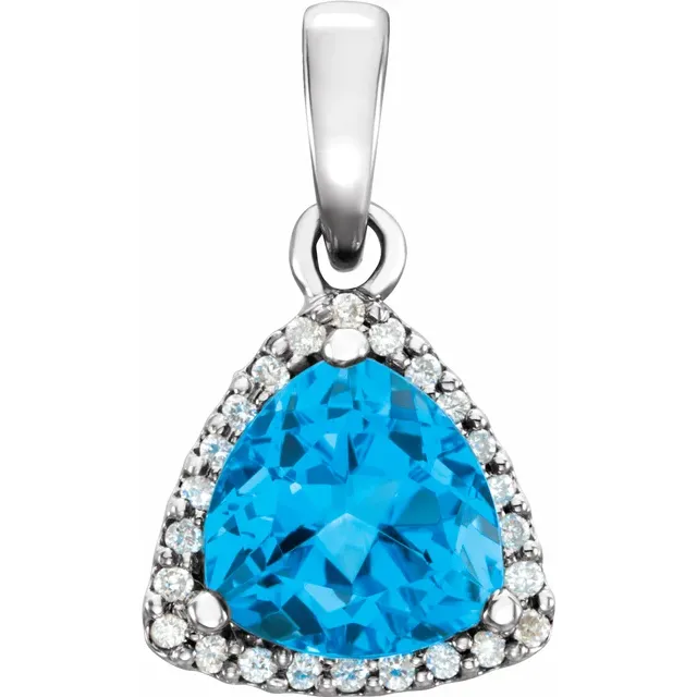 14K White Swiss Blue Topaz & 1/10 CTW Diamond Pendant-