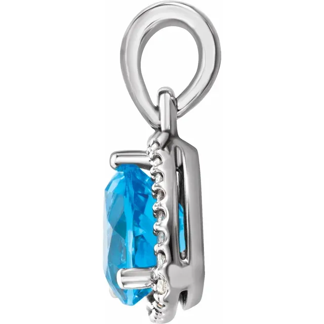 14K White Swiss Blue Topaz & 1/10 CTW Diamond Pendant-