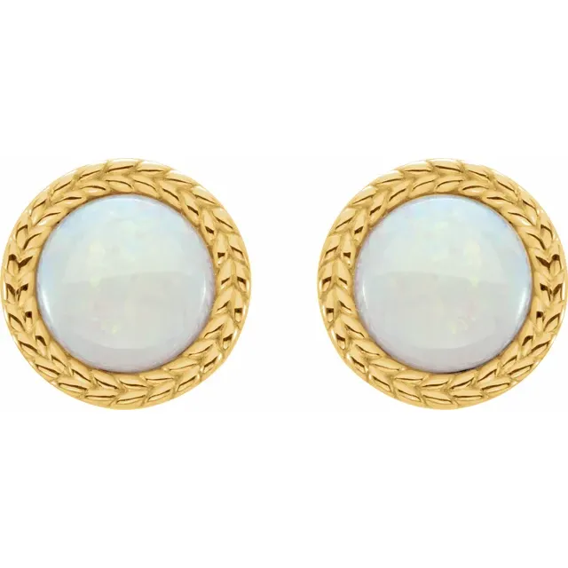 14K Yellow Opal Bezel-Set Leaf Earrings-