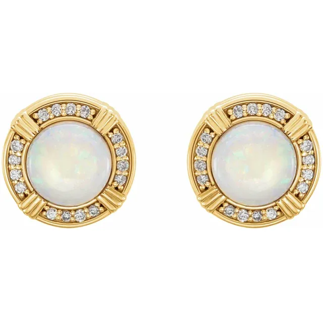 14K Yellow Opal & 1/8 CTW Diamond Earrings-