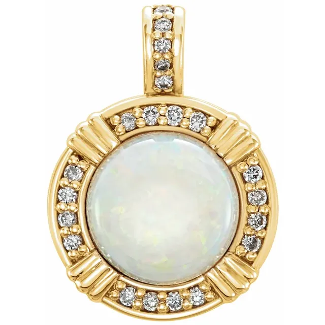 14K Yellow Opal & 1/10 CTW Diamond Pendant-