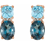 14K Rose London Blue Topaz, Swiss Blue Topaz & .1 CTW Diamond Earrings