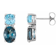14K Rose London Blue Topaz, Swiss Blue Topaz & .1 CTW Diamond Earrings