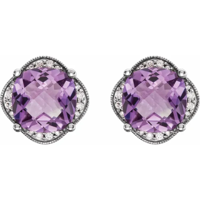 Platinum Checkerboard Amethyst & 1/5 CTW Diamond Earrings-