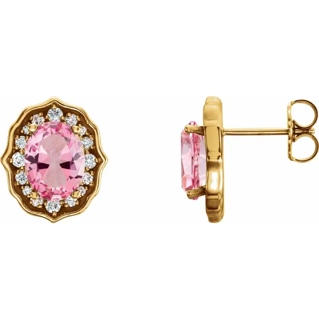 14K Yellow Baby Pink Topaz and 1/3 CTW Diamond Earrings with Backs-