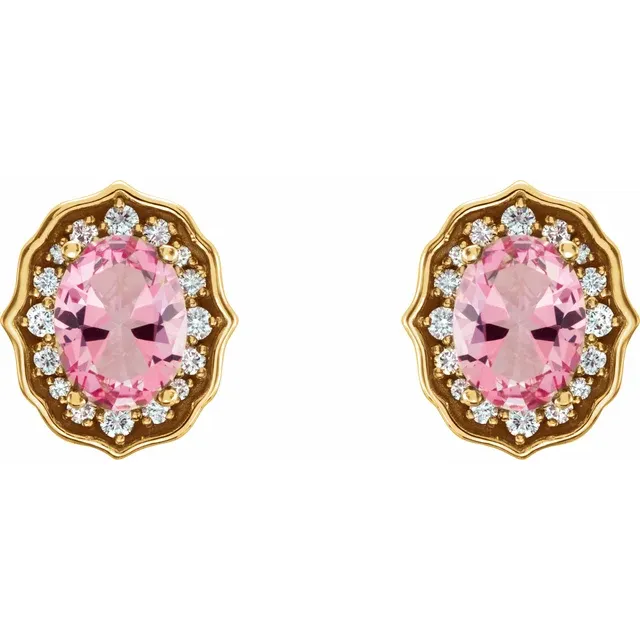 14K Yellow Baby Pink Topaz and 1/3 CTW Diamond Earrings with Backs-