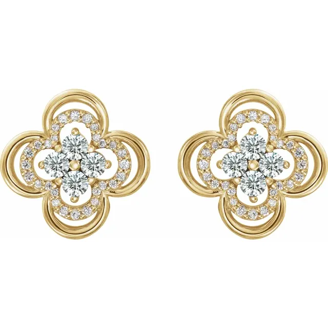 14K Yellow 5/8 CTW Diamond Clover Earrings-